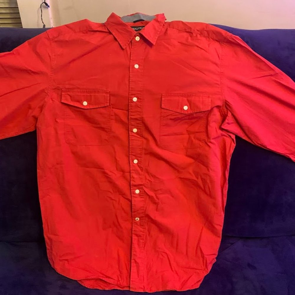Nautica - Red Long Sleeve Button Down Shirt XL Size